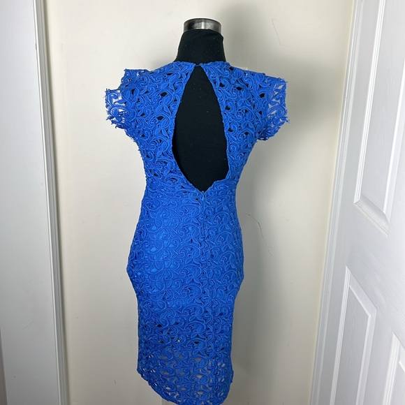 Zara Royal Blue Guipure Lace Embroidery Chic Midi Dress Size Small - Picture 14 of 16